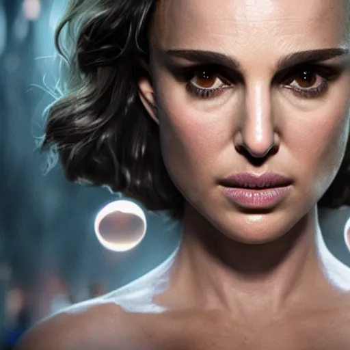 Image similar to natalie portman as plague dr, splash art, movie still, cinematic lighting, ray tracing, detailed face, octane render, long lens, shallow depth of field, bokeh, anamorphic lens flare, 8 k, hyper detailed, 3 5 mm film grain