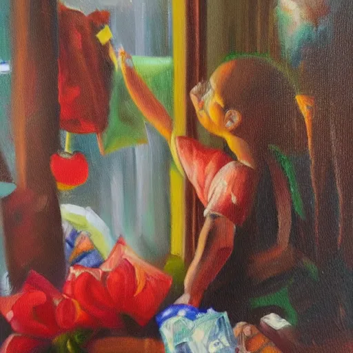 Image similar to Random act of kindness, oil on canvas, art, highly detailed