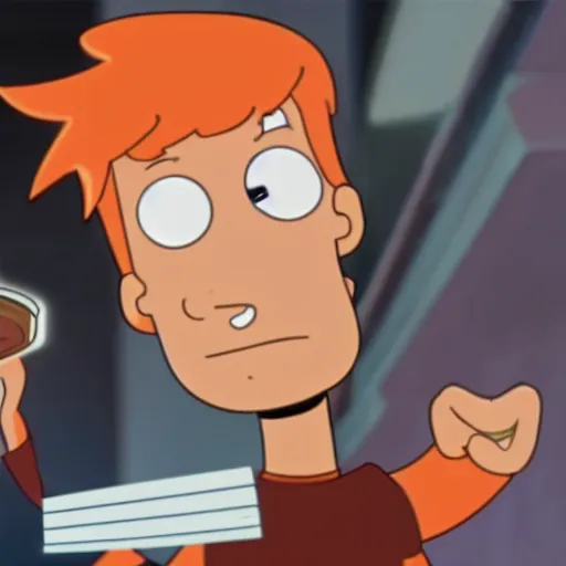 Prompt: fry from futurama holding out his money angrily in the take my money meme, hyper realistic, 8 k, cinematic lighting, sharp focus, 8 k,