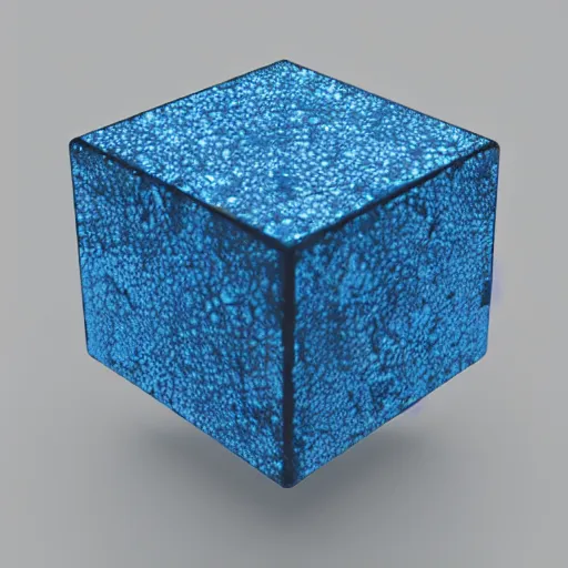 Image similar to cube made out of blue marbles and steel rods, octane render, studio photo