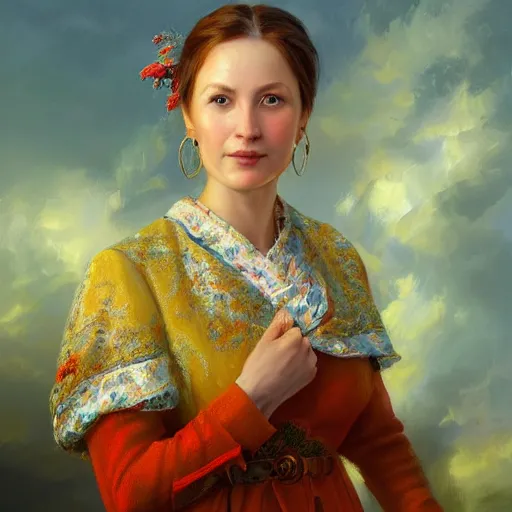 Image similar to portrait of a russian woman ( 3 5 ) from chabarovsk, russia in 2 0 2 1, an oil painting by ross tran and thomas kincade