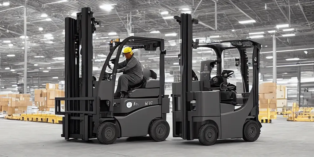 Prompt: forklift operator with a vr headset