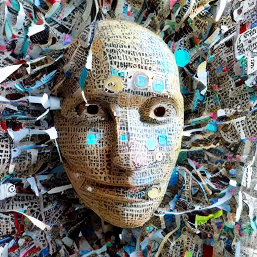 Image similar to consciousness emerging in a large language model artificial intelligence. papier - mache