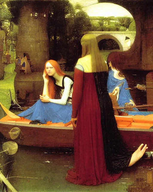 Image similar to The Lady Of Shalott by John William Waterhouse painting by Hieronymus Bosch