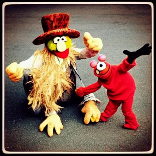 Image similar to “ fozzie from the muppets drop kicking a child ”