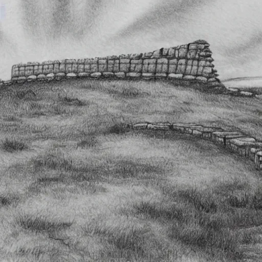 Image similar to pencil illustration of hadrian's wall