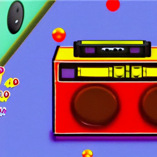 Image similar to nintendo 64 screenshot of a cute cat dancing in front of a Boombox, cute