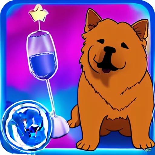 Prompt: a chow chow magician cartoon