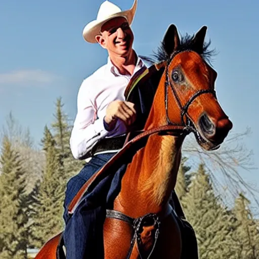 Image similar to Jeff Bezos riding a horse holding his acoustic guitar