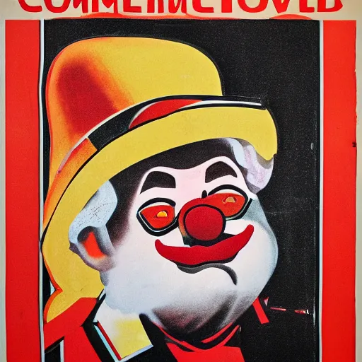 Image similar to communist clown portrait, soviet propaganda style, poster, carl marx