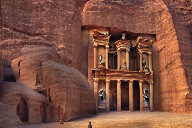 Image similar to “ the ancient city of petra as in the style of a background render from chrono cross ”