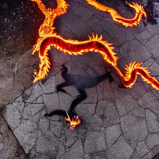 Prompt: candid photograph of a mythological dragon bathing in lava, cryptid, unexplained phenomena, drone photography, 8k