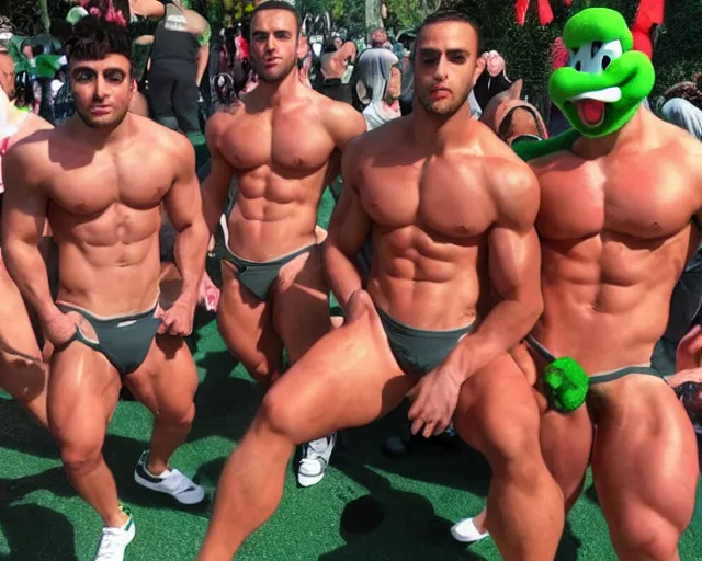 Image similar to yoshi mosh pit, muscular yoshi, yoshi gigachad clones