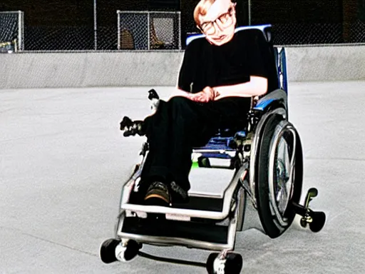 Image similar to Stephen hawking in a Skatepark