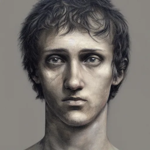 Prompt: realistic Portrait painting of young man as SCP 053, made by Gustave Dore, horror, physical painting, Sharp focus,digital art, bright colors,fine art, trending on Artstation, unreal engine.