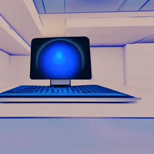 Image similar to a computer screen with a blue ball on it, a computer rendering by senior environment artist, trending on polycount, cubo - futurism, sketchfab, unreal engine 5, unreal engine