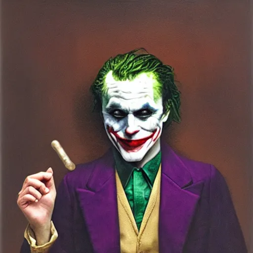 Prompt: the Joker, aristocratic, surrealist renaissance painting