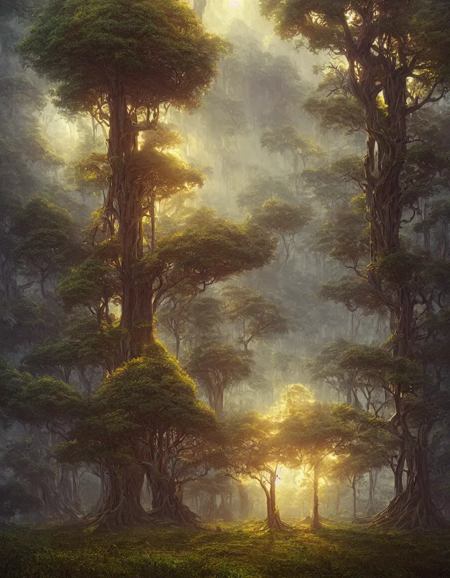 Image similar to hyper realistic detailed matte painting of tree of knowledge, hd, hdr, by moebius and john howe and albert bierstadt and alena aenami, ultra detailed, high resolution