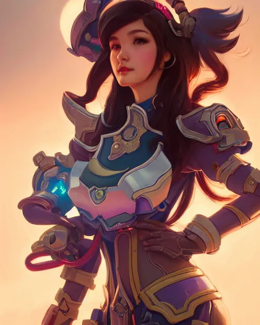 Image similar to D.Va (Overwatch), closeup, D&D, fantasy, intricate, elegant, highly detailed, digital painting, artstation, concept art, matte, sharp focus, illustration, hearthstone, art by Artgerm and Greg Rutkowski and Alphonse Mucha