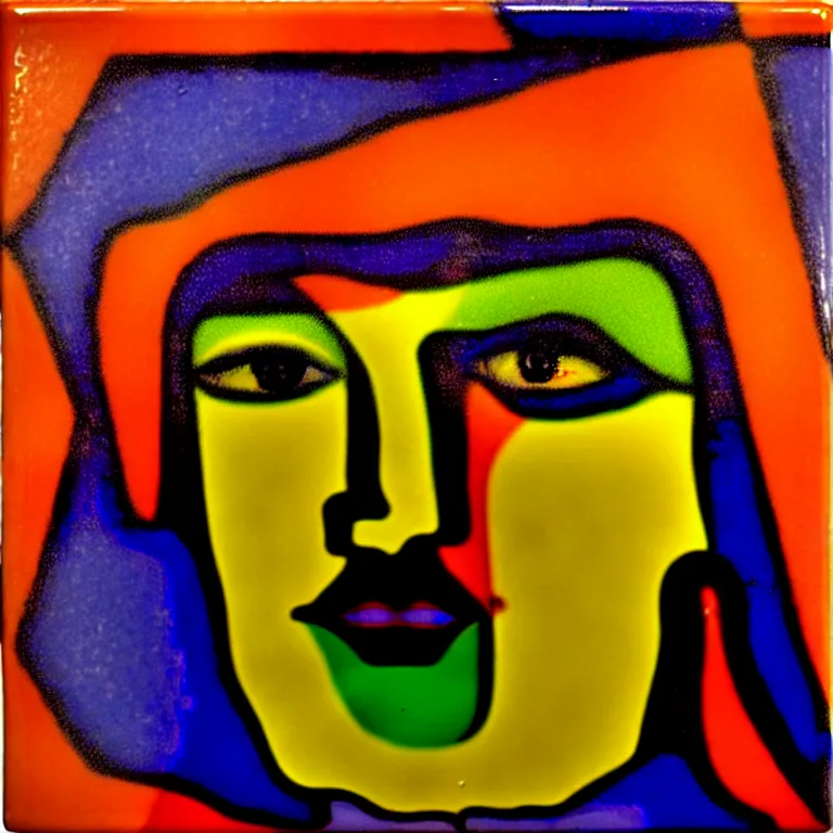 Image similar to i stare into a reflection of my time expiring. emergence of desperate faces. fauvism, pyramids of hyperspace. as a fancy square ceramic tile