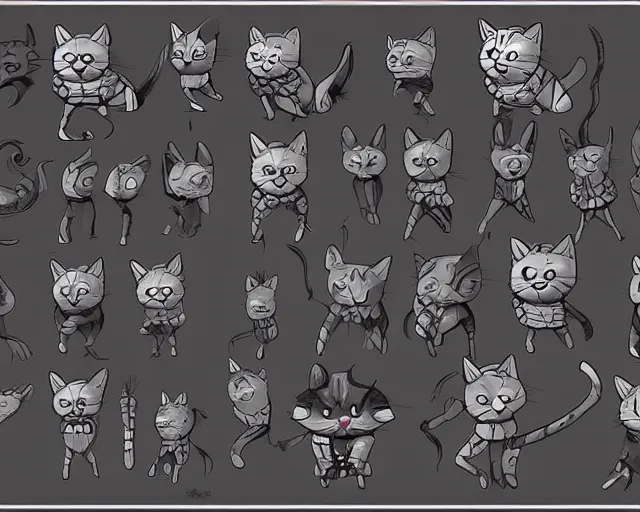 Image similar to king cat character reference sheet, trending on artstation, indie games, digital art, line art