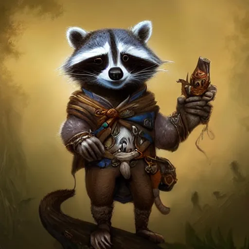 Image similar to a whimsical raccoon wearing bard clothing by Justin Gerard, concept art, highly detailed