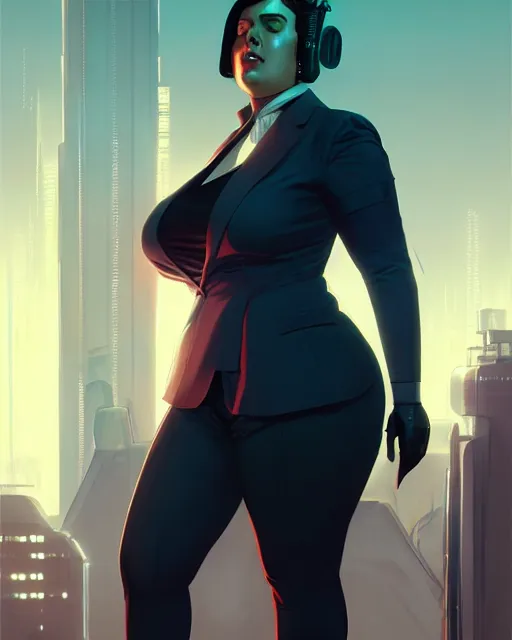 Image similar to cyberpunk corporate woman, overweight, comics page | | realistic shaded, fine details, realistic shaded lighting poster by greg rutkowski, diego gisbert llorens, magali villeneuve, artgerm, jeremy lipkin and rob rey