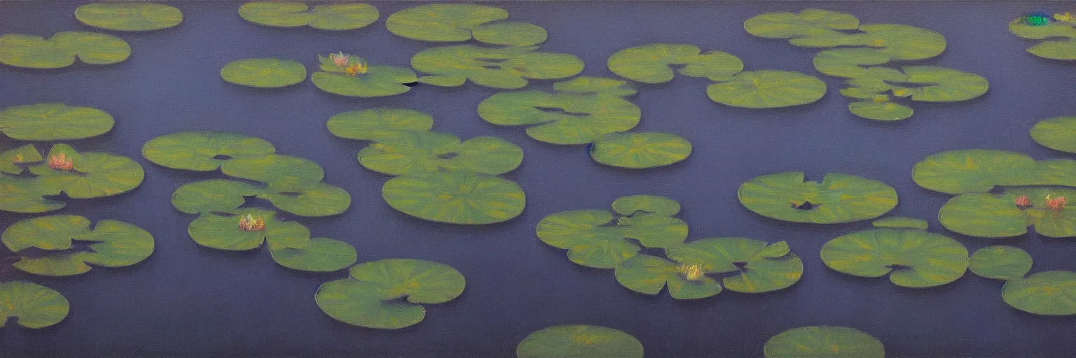 Prompt: water lilies oil painting magritte