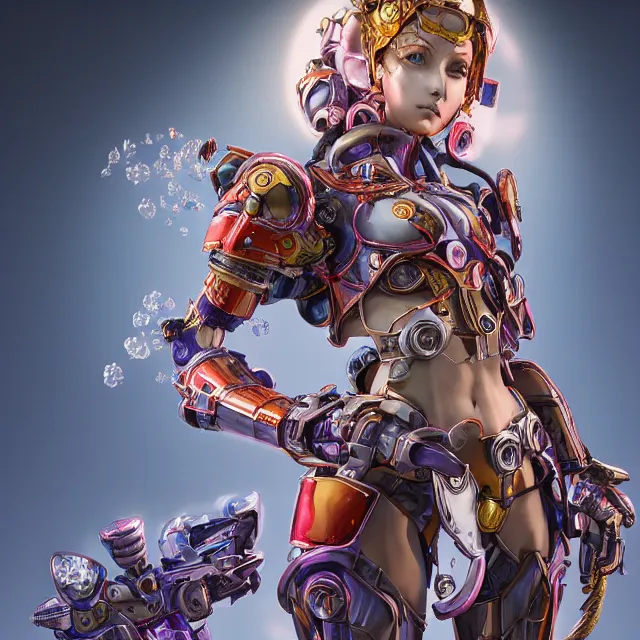 Image similar to studio portrait of lawful good colorful female holy mecha paladin absurdly beautiful, elegant, young thin bikini model, ultrafine hyperrealistic detailed face illustration by kim jung gi, irakli nadar, intricate linework, sharp focus, bright colors, matte, octopath traveler, final fantasy, unreal engine highly rendered, global illumination, radiant light, intricate environment