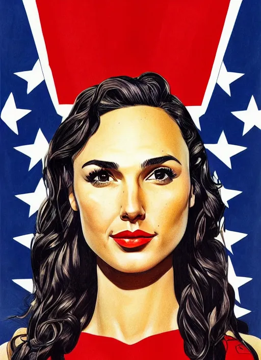 Image similar to portrait of gal gadot, usa president election, soviet propaganda poster, colored, artgerm, highly detailed