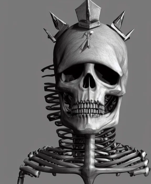 Prompt: a charcoal sketch of a cybernetically enhanced skeleton with a crown on his head, 4 k resolution, detailed, unreal engine, octane render, trending on artstation