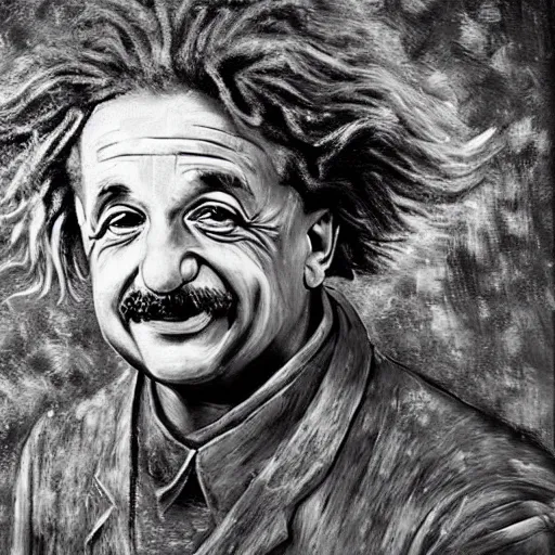 Image similar to an impasto oil painting of albert einstein!! by leonadro da vinci, 5 0 mm black and white photography, high detail, 4 k resolution, smooth colors, masterpiece, artstation