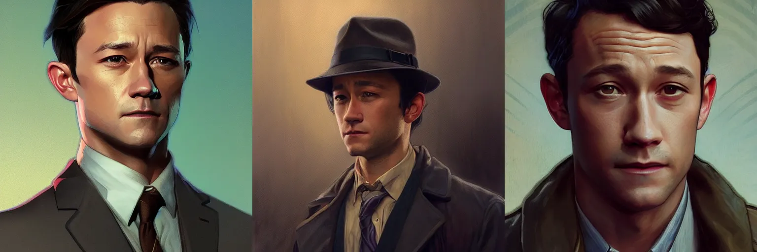 Prompt: portrait of Joseph Gordon-Levitt as a detective, highly detailed, digital painting, artstation, concept art, sharp focus, illustration, art by artgerm and greg rutkowski and alphonse mucha