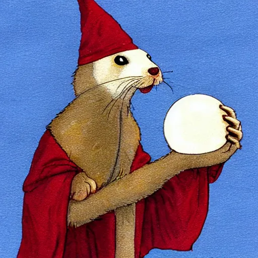 Prompt: Ferret Wizard pondering his Orb
