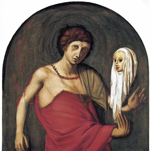 Prompt: salome holding up head of st. john the baptist