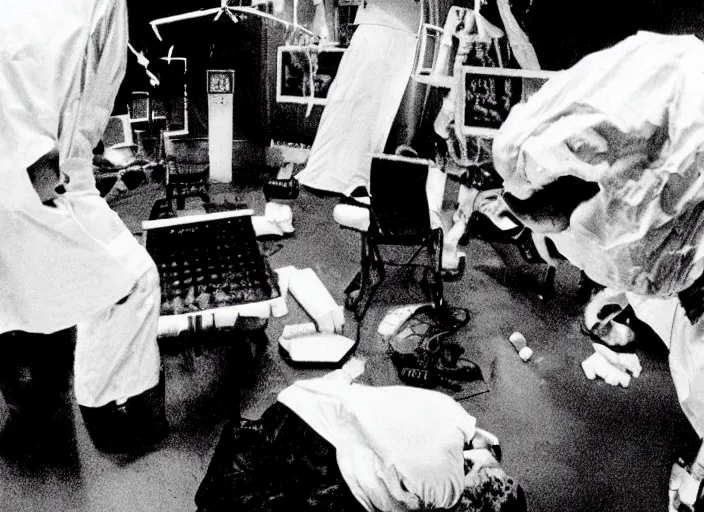 Image similar to disturbing footage of exploded head crooked teeth blood operations room horror film practical fx by david cronenberg ridley scott 1 9 7 0