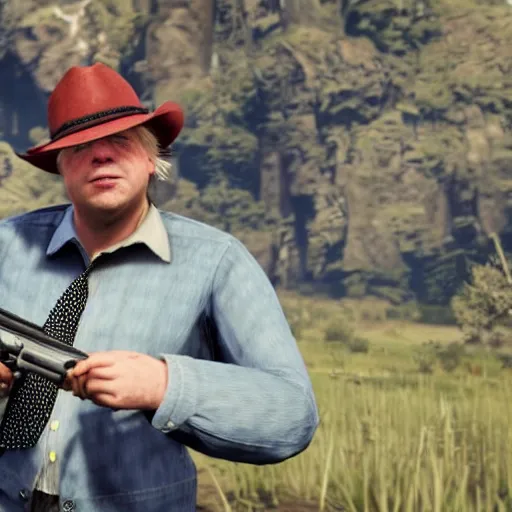 Image similar to Boris Johnson in the style of red dead redemption 2, gameplay footage