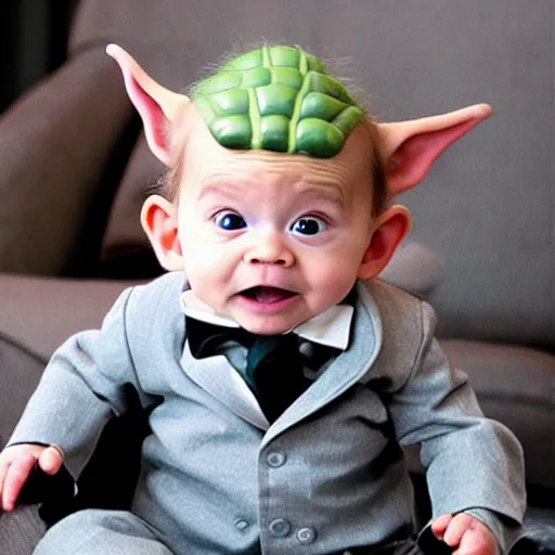 Image similar to baby yoda wearing a suit and tie