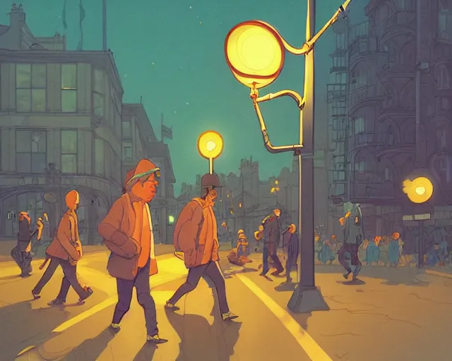 Image similar to a study of cell shaded cartoon of the concert of a music band playing music, street lamps, road, illustration, wide shot, subtle colors, post grunge, concept art by josan gonzales and wlop, by james jean, Victo ngai, David Rubín, Mike Mignola, Laurie Greasley, highly detailed, sharp focus, Trending on Artstation, HQ, deviantart, art by artgem