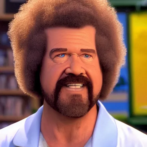 Image similar to a closeup photorealistic photograph of bob ross as kenny powers. baseball. film still. brightly lit scene. this 4 k hd image is trending on artstation, featured on behance, well - rendered, extra crisp, features intricate detail, epic composition and the style of unreal engine.