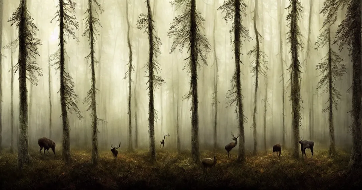 Image similar to epic professional digital art of startling hungry foreboding forest, faint golden moody atmospheric lighting, painted, intricate, detailed, detailed, foreboding, by leesha hannigan, wayne haag, reyna rochin, ignacio fernandez rios, mark ryden, iris van herpen,, epic, stunning, gorgeous, much wow, cinematic, masterpiece.