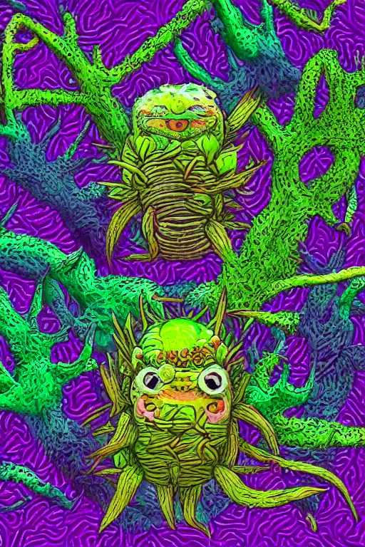 Image similar to creature sushi roots cactus elemental flush of force nature micro world fluo light deepdream