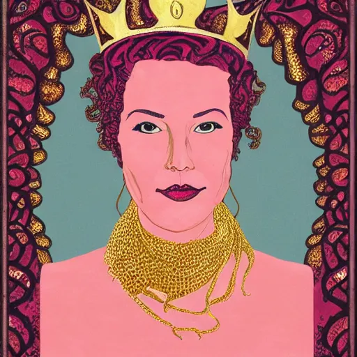 Image similar to queen of octopus, portrait, pink and gold, nouveau, beautiful