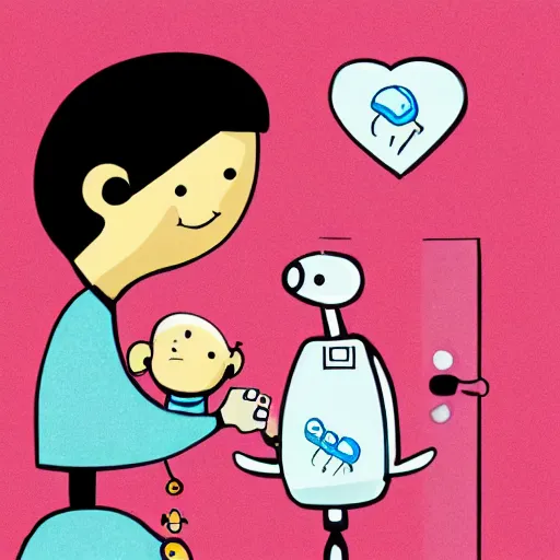 Image similar to a mother feeding a robot baby