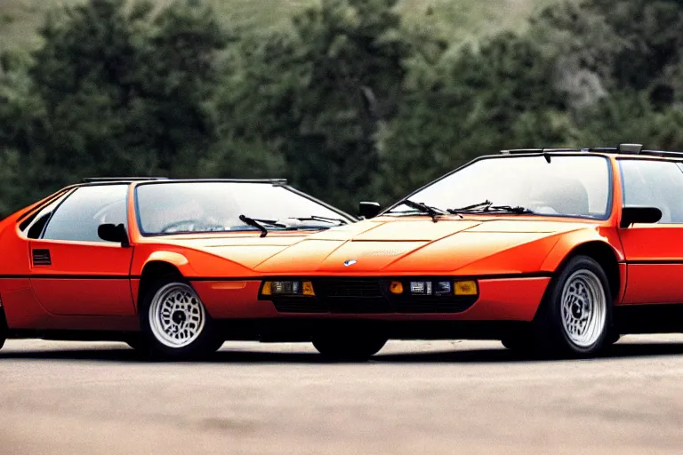 Prompt: BMW M1 Lamborghini LP400, movie still, speed, cinematic Eastman 5384 film