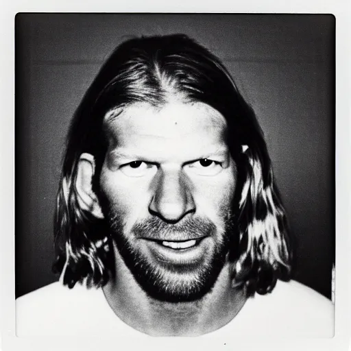 Image similar to Mugshot Portrait of Aphex Twin, taken in the 1970s, photo taken on a 1970s polaroid camera, grainy, real life, hyperrealistic, ultra realistic, realistic, highly detailed, epic, HD quality, 8k resolution, body and headshot, film still, front facing, front view, headshot and bodyshot, detailed face, very detailed face