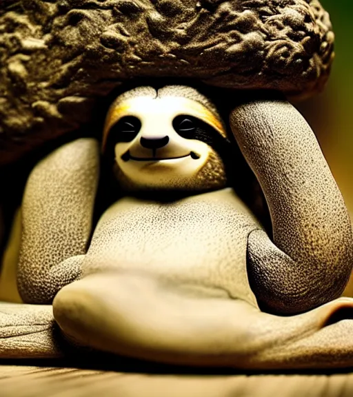 Prompt: a zen sloth levitating while meditating, cinematic lighting, nature photography, highly detailed, intricate details, sharp focus, celestial