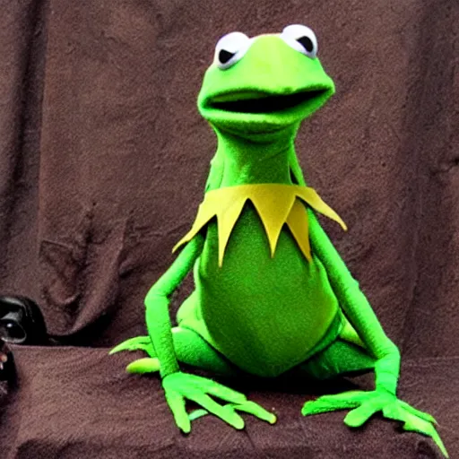 Prompt: kermit the frog as a skeksis