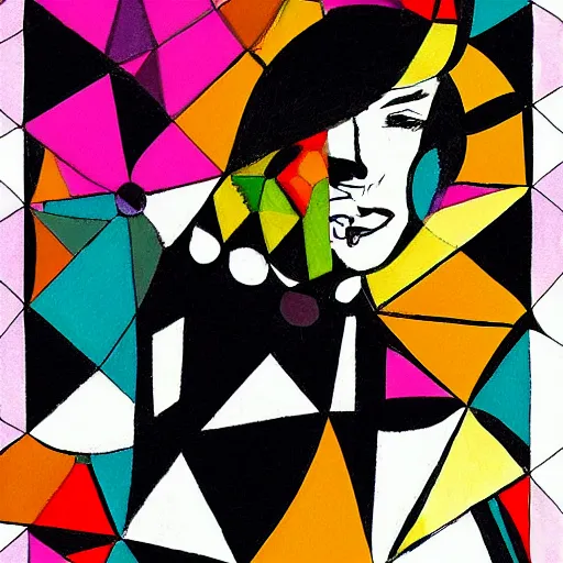 Prompt: noir woman by buckminster fuller, colorful, sketch