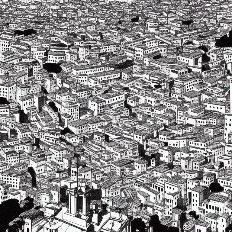 Image similar to the city of rome, highly detailed, cinematic, art by inio asano